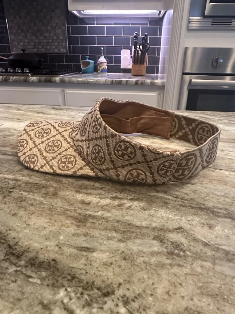 Tory Burch T Monogram Jacquard Visor Hazel NWOT